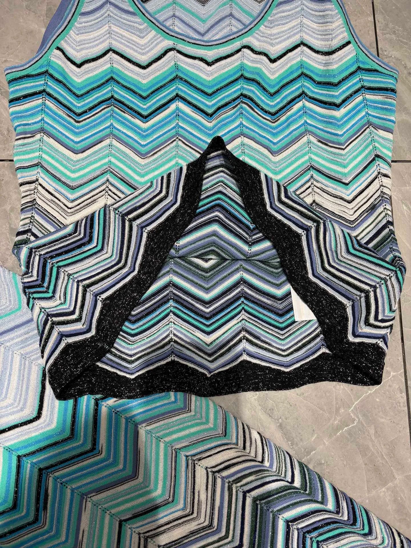 Chevron Knit Top & Wide-Leg Pants Set