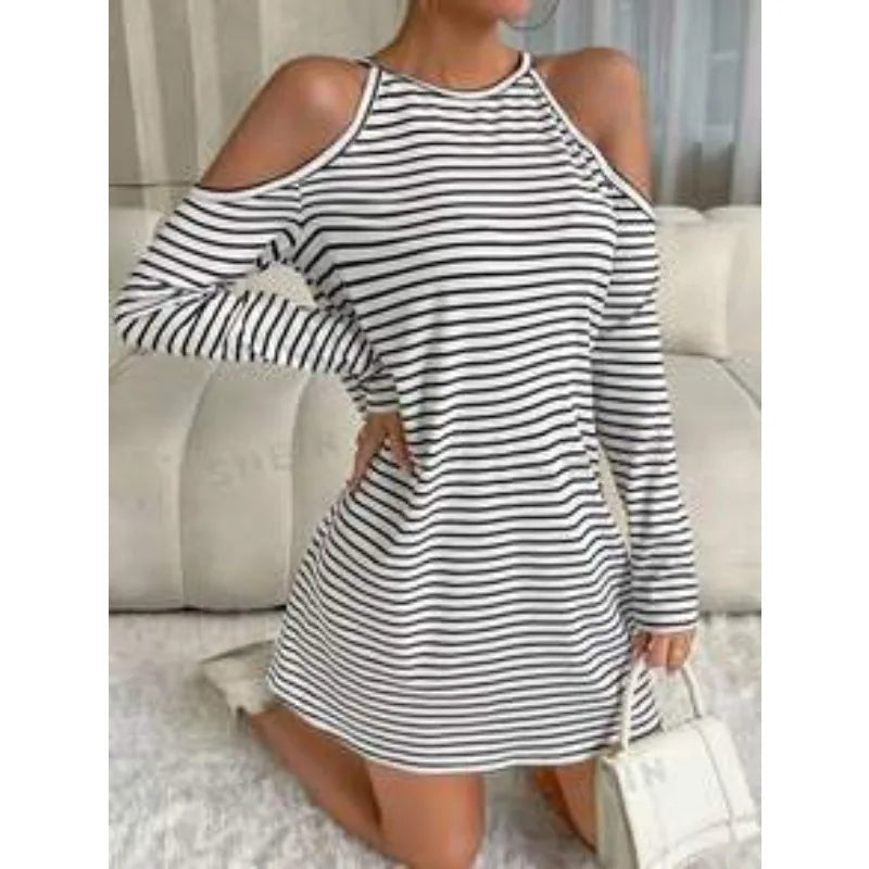 Striped Cold-Shoulder Mini Dress