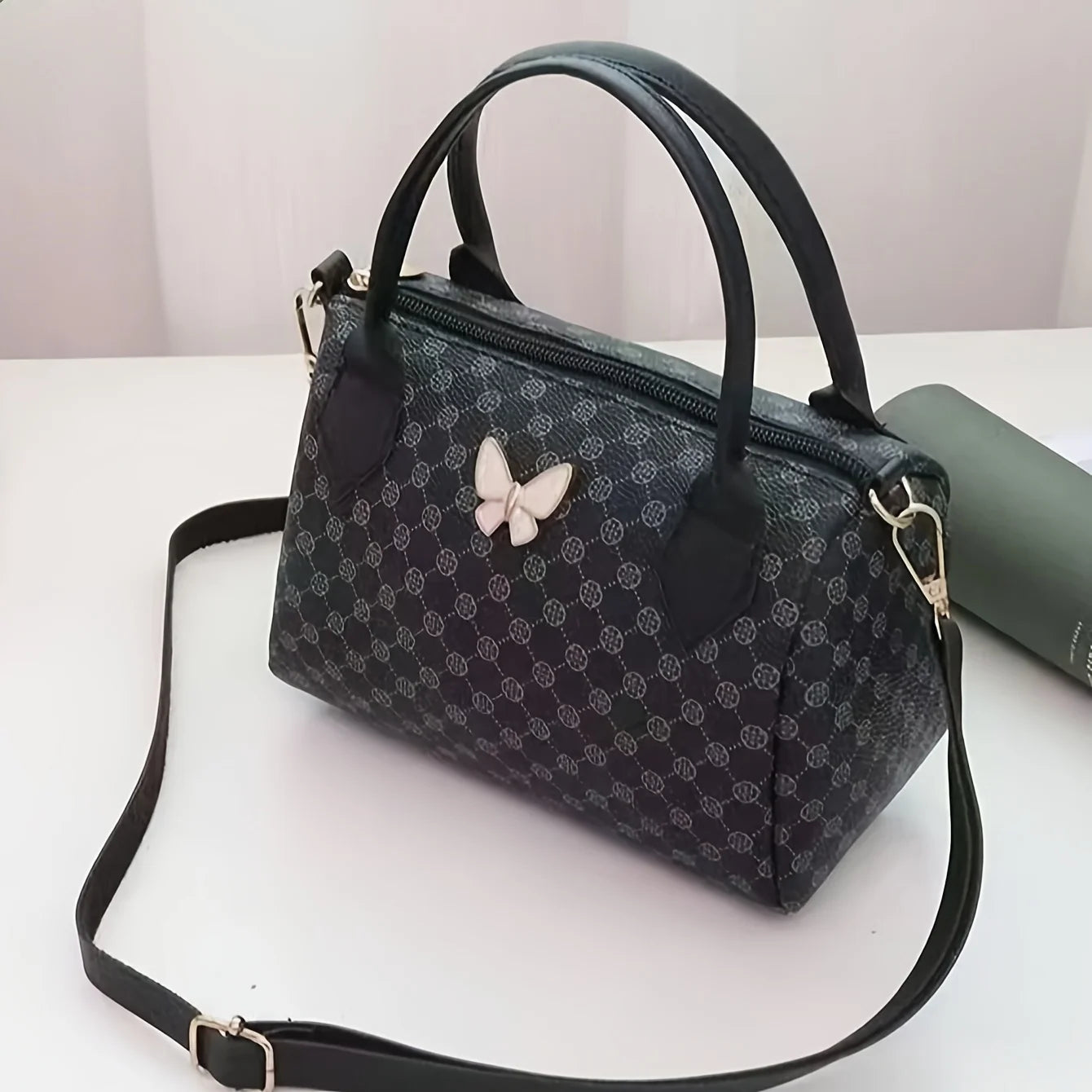 Printed Boston Bag, Butterfly Print