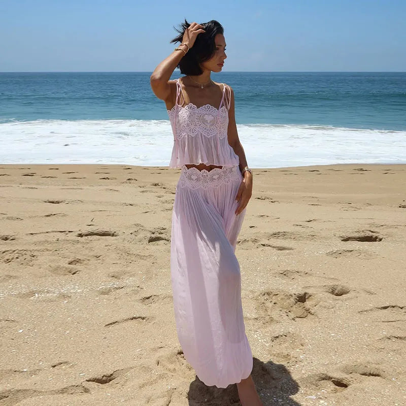 Lace Crop Top & Maxi Skirt 2-Piece Set