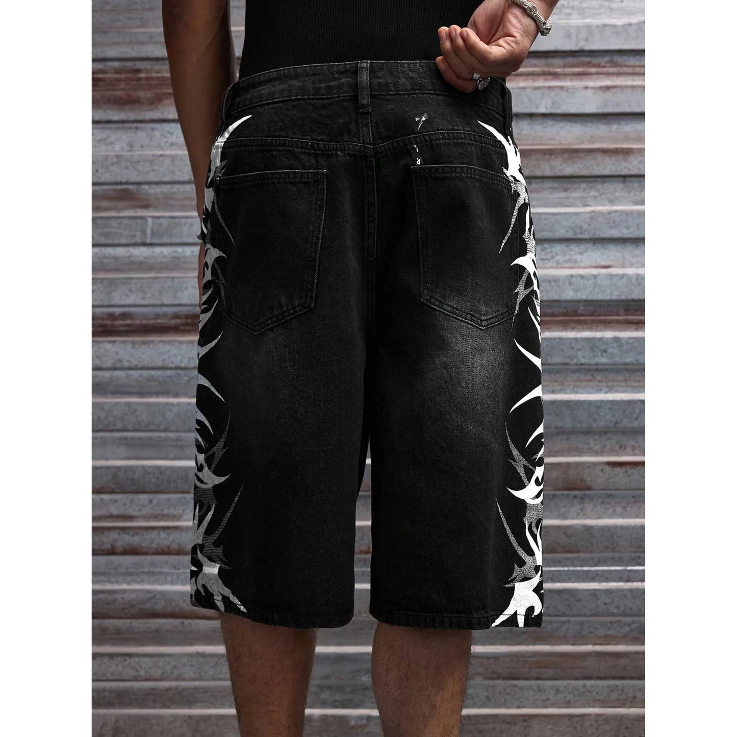 Baggy Denim Shorts, Black Wash