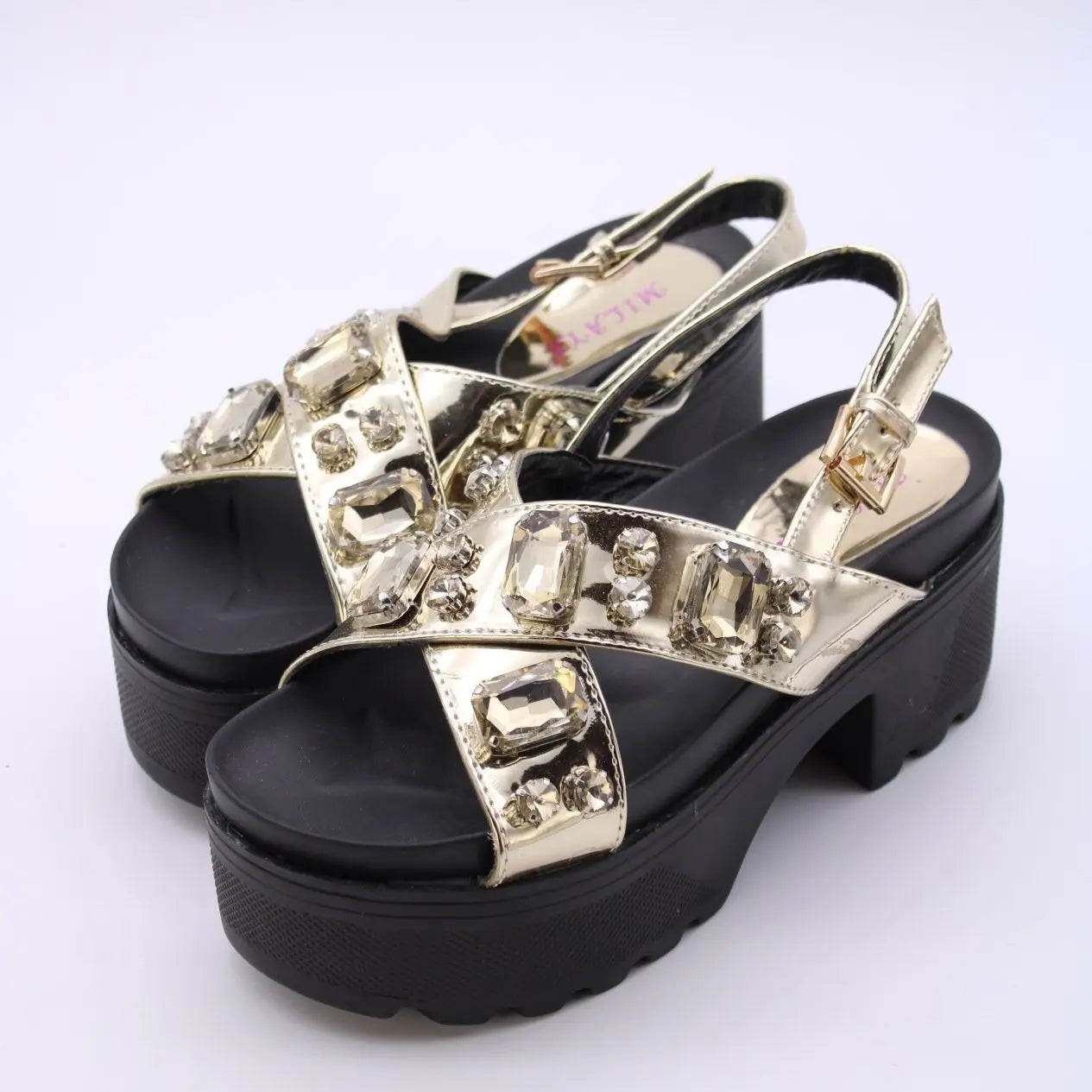 Platform Sandals with Crystal Embellishment