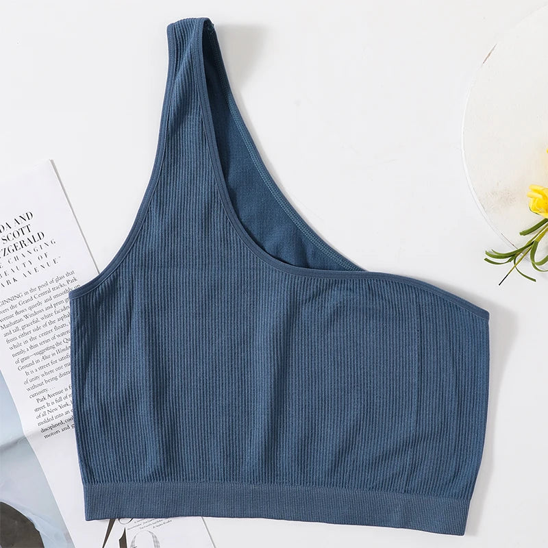 Camisetas Sin Mangas De Un Hombro Para Mujer, Ropa Interior Sin Costuras, Top Con Sujetador, Top Corto Femenino, Lencería Sexy, Ropa De Calle Acanalada, Camisola