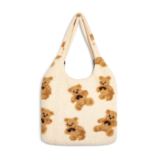 Bolso De Hombro De Felpa Para Mujer, Bolso De Mano De Tela Cálida, Bolso De Lona Suave, Bolsos De Compras De Gran Capacidad, Bolsos De Libros De Oso Lindo Para Damas