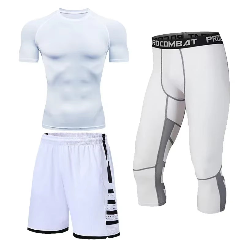 Conjunto Deportivo Para Hombre, Ropa Deportiva Para Correr, Entrenamiento, Fitness, Leggings De Compresión, Pantalones Deportivos Ajustados, Lycra