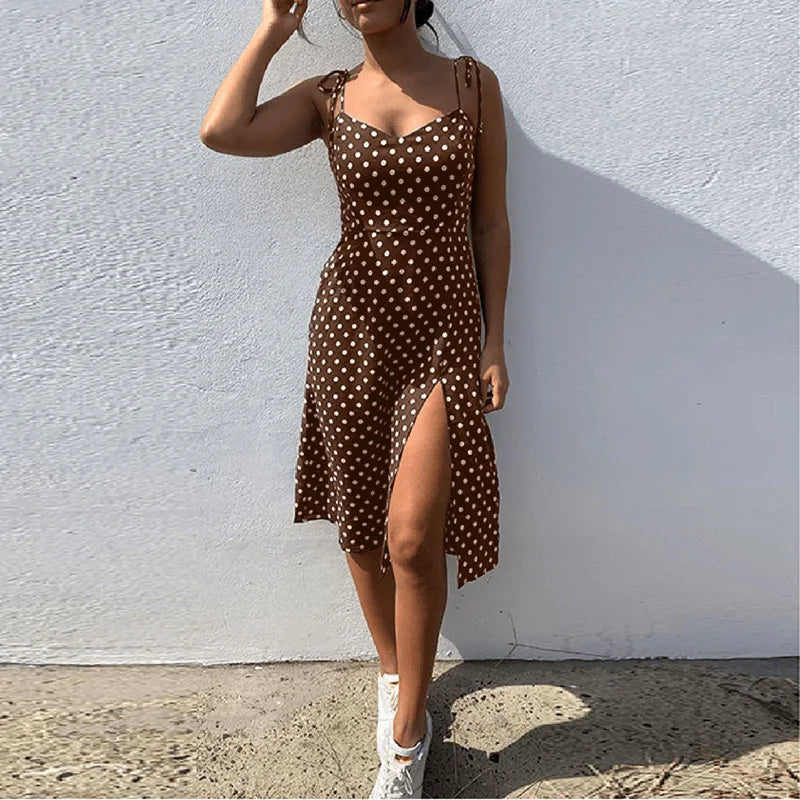 Vestido De Verano Sin Mangas Con Lunares, Plisado, Cintura Elástica, Cuello En V, 2020