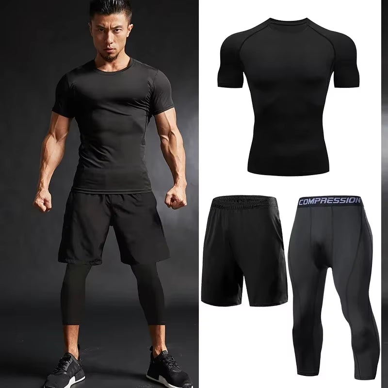 Conjunto Deportivo Para Hombre, Ropa Deportiva Para Correr, Entrenamiento, Fitness, Leggings De Compresión, Pantalones Deportivos Ajustados, Lycra
