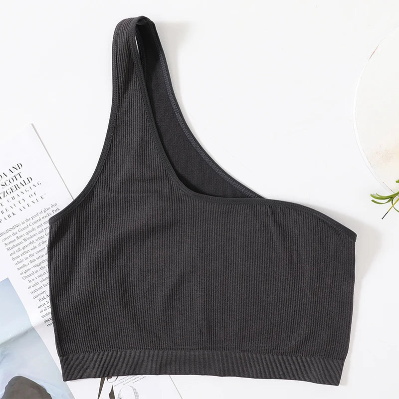 Camisetas Sin Mangas De Un Hombro Para Mujer, Ropa Interior Sin Costuras, Top Con Sujetador, Top Corto Femenino, Lencería Sexy, Ropa De Calle Acanalada, Camisola