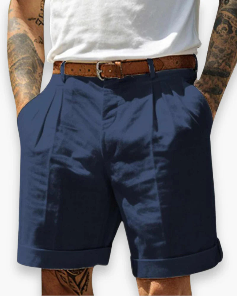Javaid | Pantalones Cortos Informales De Hombre Con Pliegues Y Bajo Enrollado