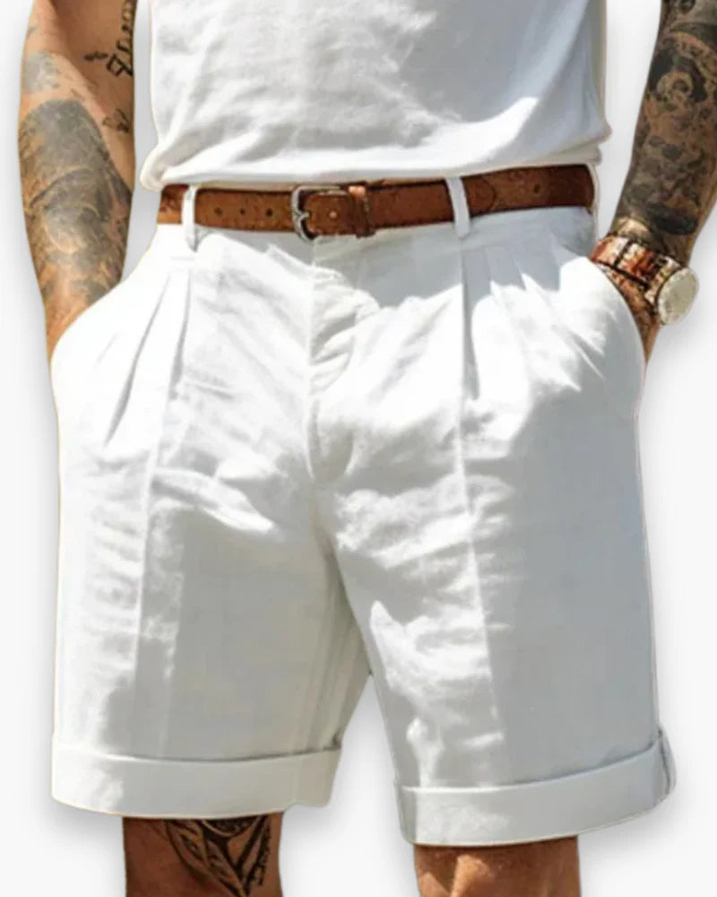 Javaid | Pantalones Cortos Informales De Hombre Con Pliegues Y Bajo Enrollado