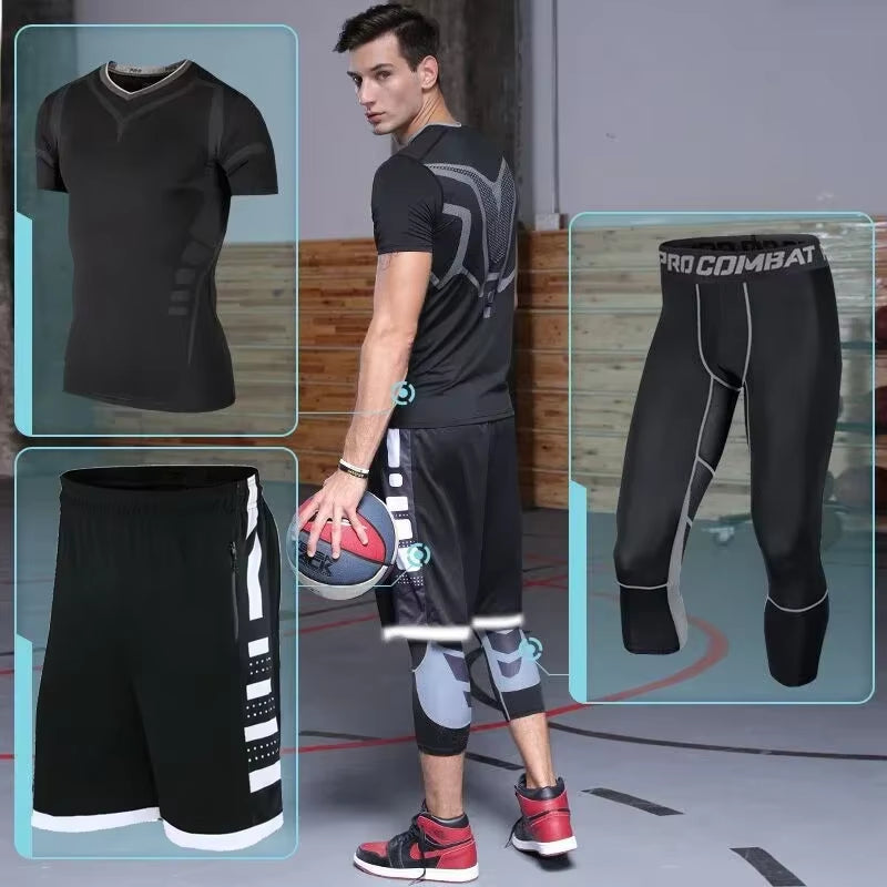 Conjunto Deportivo Para Hombre, Ropa Deportiva Para Correr, Entrenamiento, Fitness, Leggings De Compresión, Pantalones Deportivos Ajustados, Lycra
