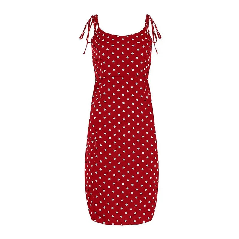 Vestido De Verano Sin Mangas Con Lunares, Plisado, Cintura Elástica, Cuello En V, 2020