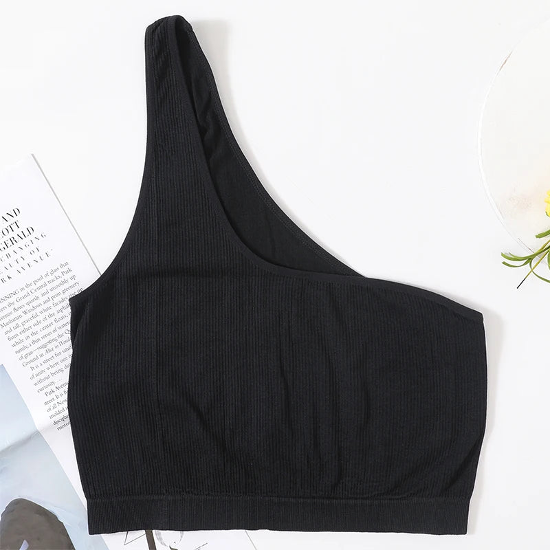 Camisetas Sin Mangas De Un Hombro Para Mujer, Ropa Interior Sin Costuras, Top Con Sujetador, Top Corto Femenino, Lencería Sexy, Ropa De Calle Acanalada, Camisola
