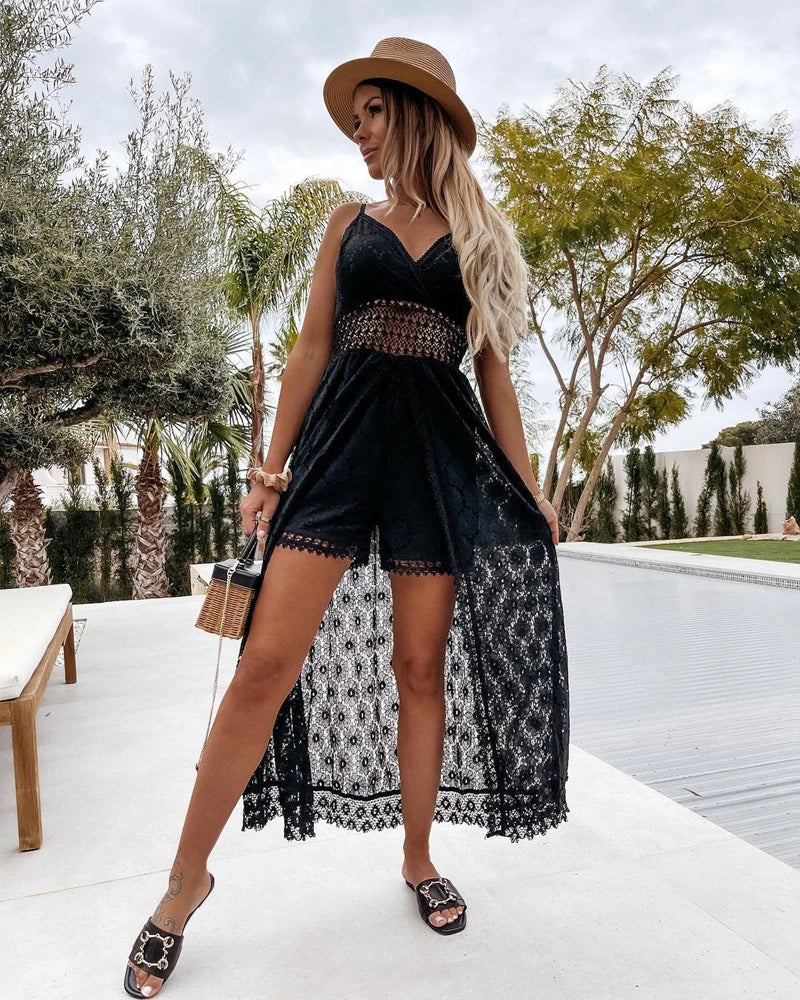 Lace V-Neck Sleeveless Romper