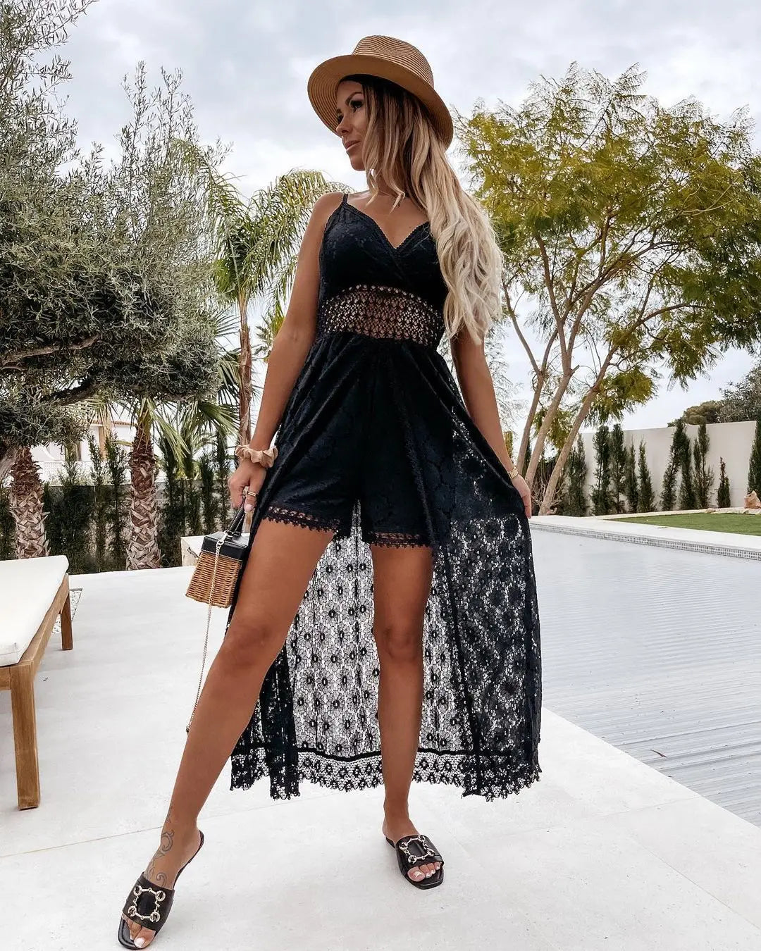 Lace V-Neck Sleeveless Romper