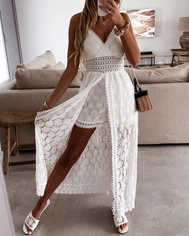 Lace V-Neck Sleeveless Romper