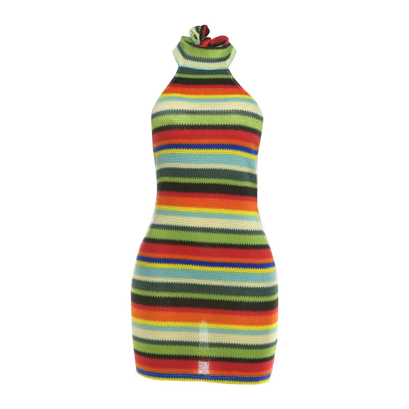 Striped Knit Halter Mini Dress