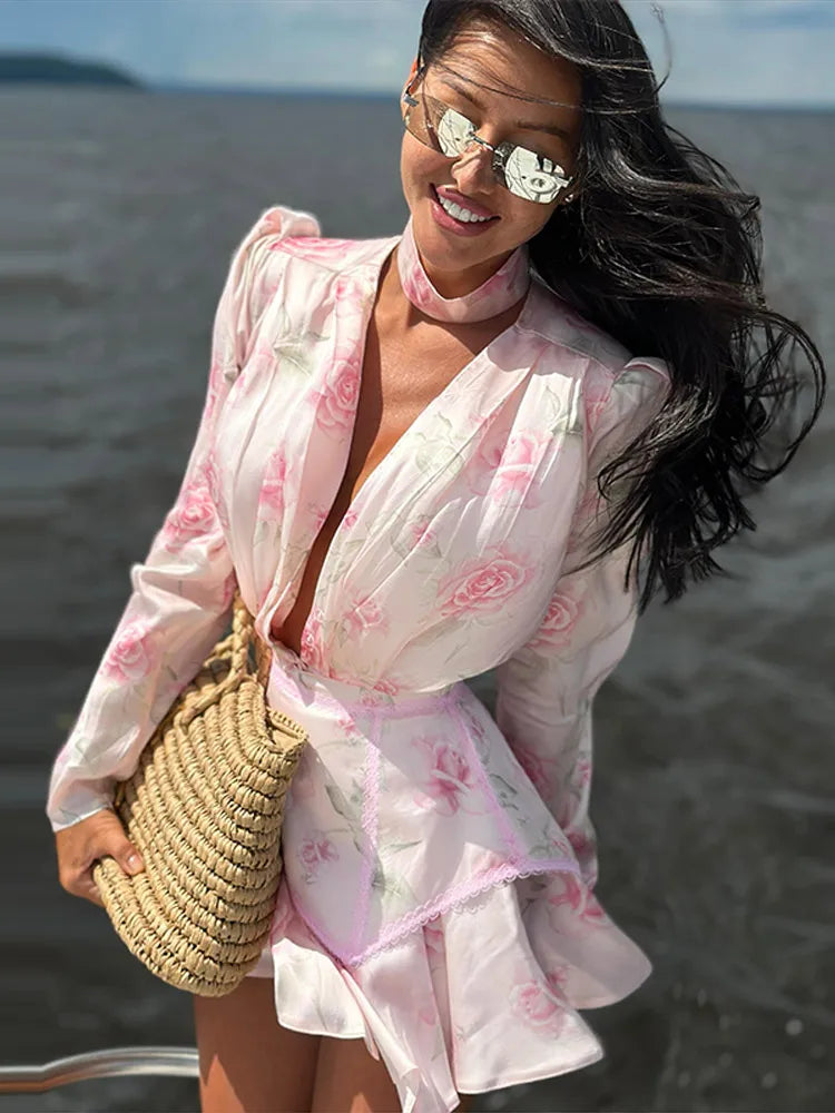Floral Print Puff-Sleeve Mini Dress