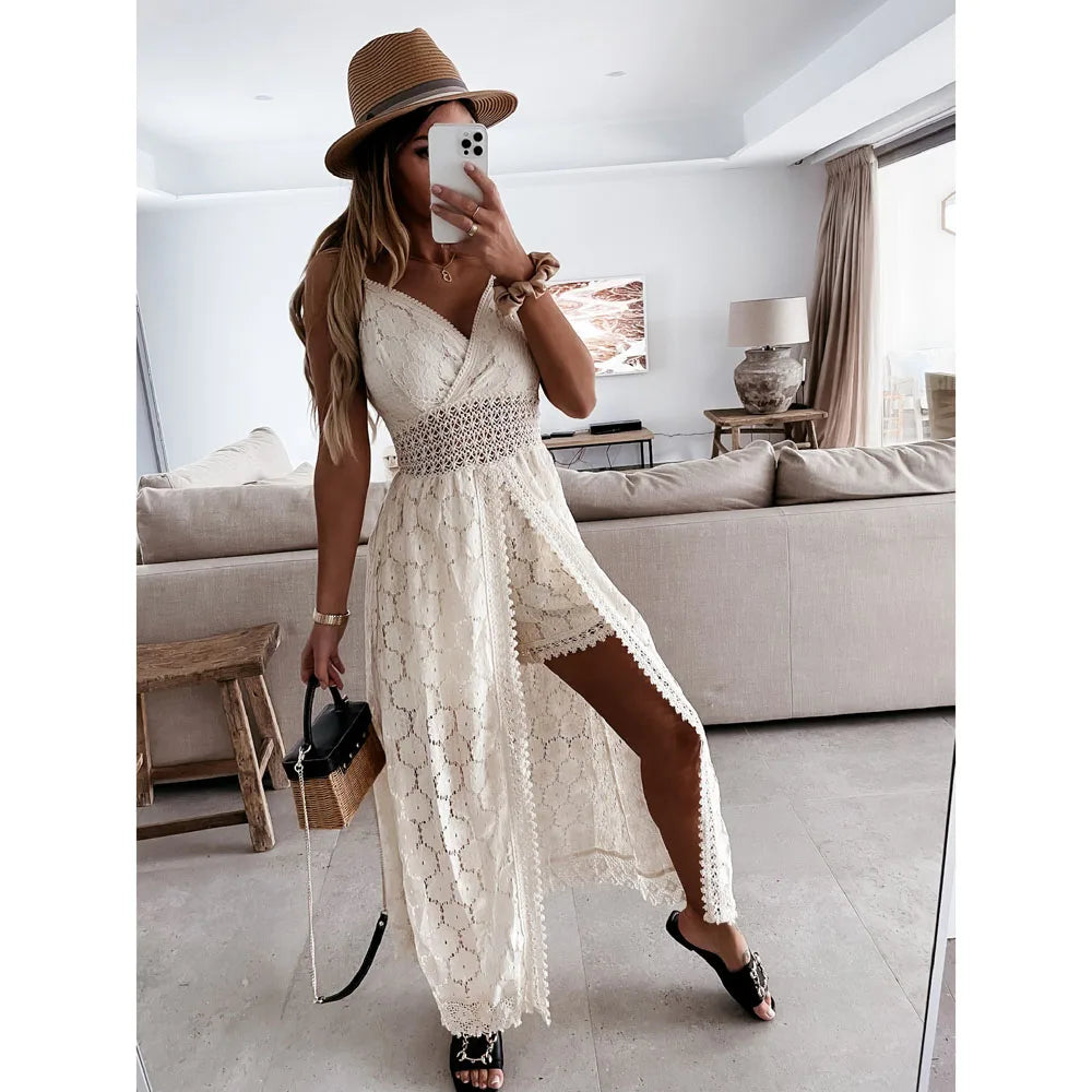 Lace V-Neck Sleeveless Romper