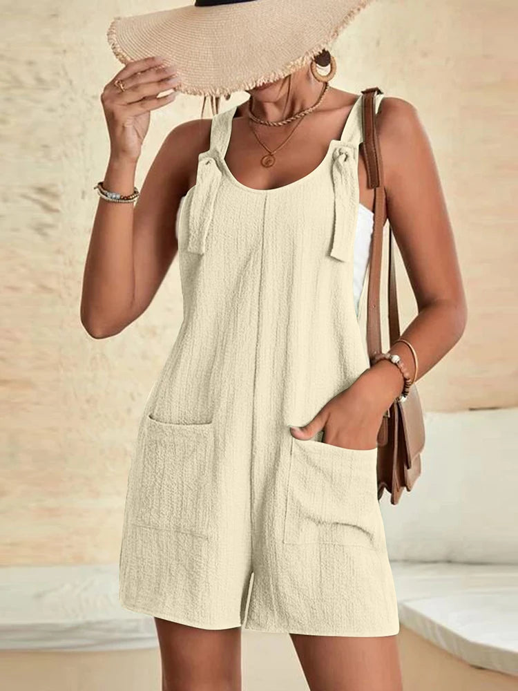 Tie-Knot Strap Romper with Pockets