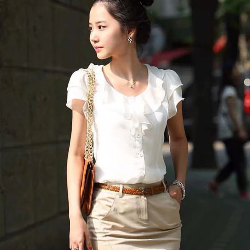 Chiffon Ruffle-Sleeve Blouse