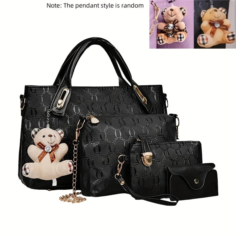 4-Piece Handbag Set with Wallet & Card Holder