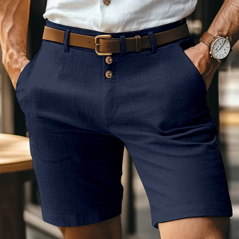 Cotton-Linen Shorts, White & Gray