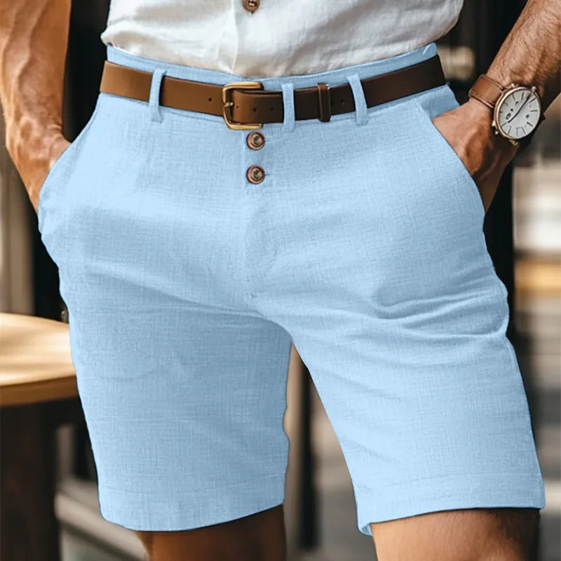 Cotton-Linen Shorts, White & Gray