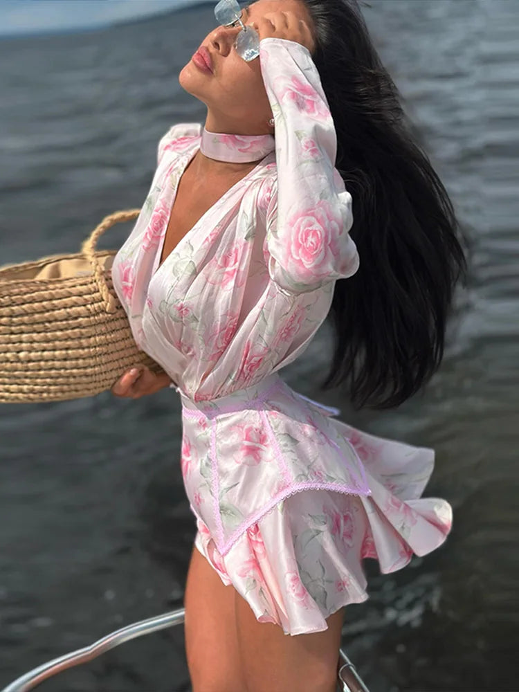 Floral Print Puff-Sleeve Mini Dress
