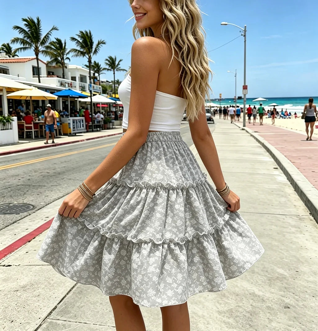 Boho Floral Tiered Mini Skirt