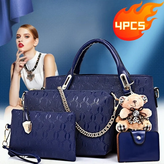4-Piece Handbag Set with Wallet & Card Holder