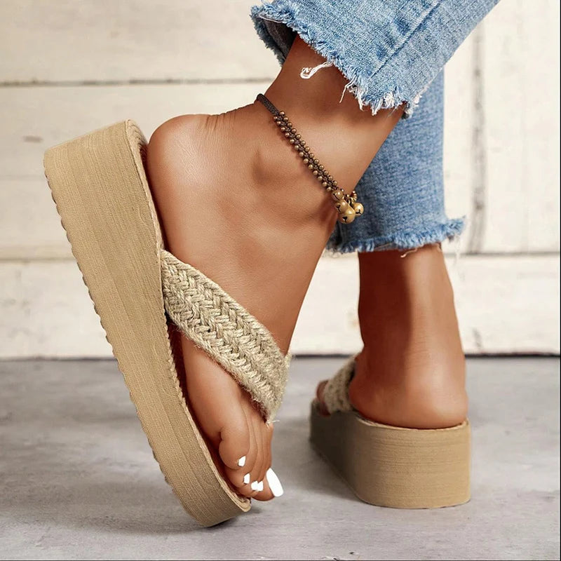 Straw Weave Wedge Flip-Flops