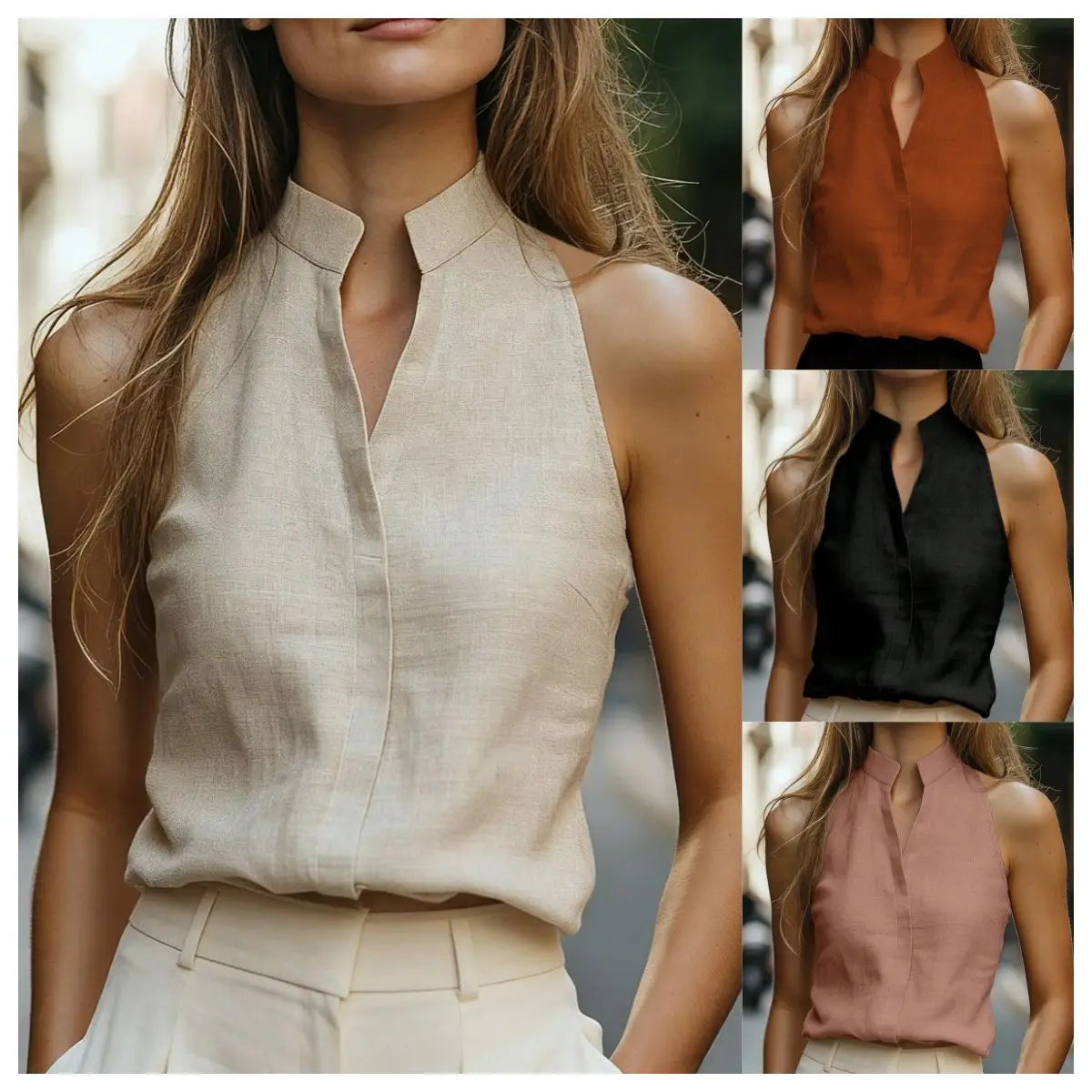 Stand Collar Sleeveless Blouse