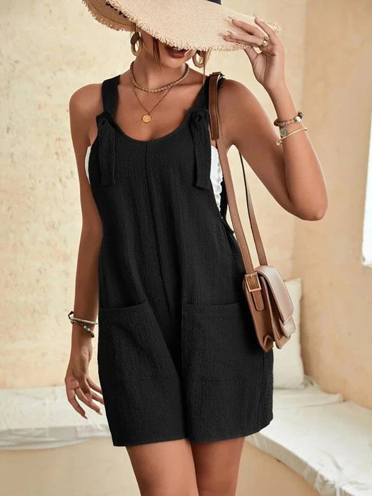 Tie-Knot Strap Romper with Pockets