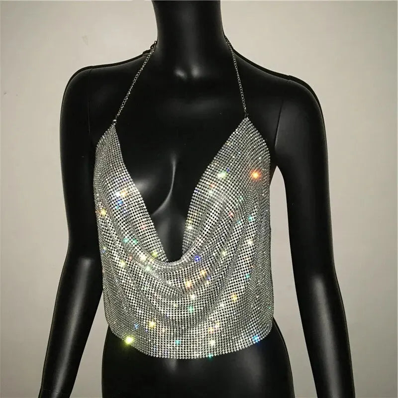 Rhinestone Backless Party Crop Top