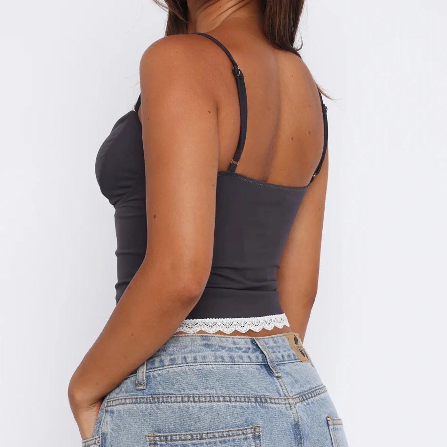 Lace-Trim Backless Cami Crop Top