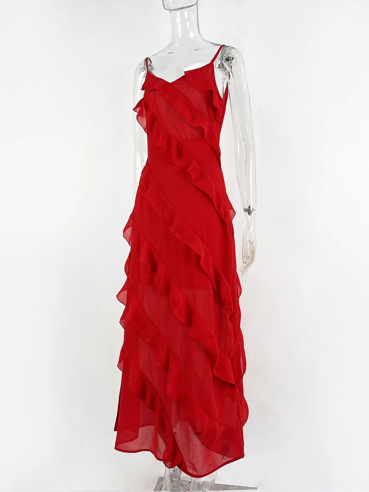 Chiffon Ruffle-Edge Maxi Dress