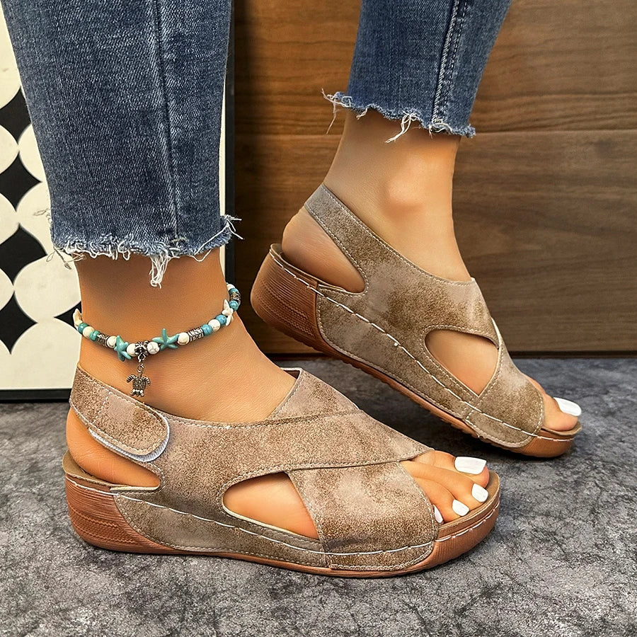 Peep-Toe Wedge Heel Sandals