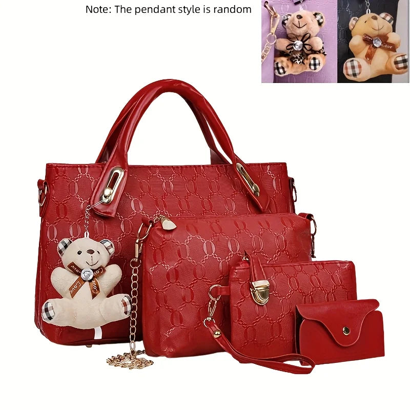 4-Piece Handbag Set with Wallet & Card Holder