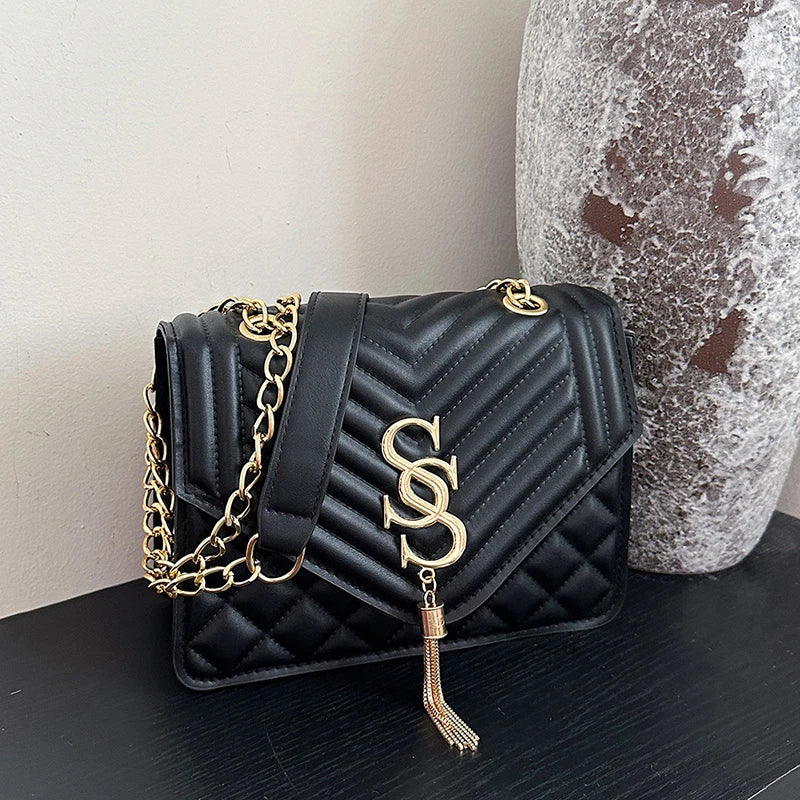 Quilted Chain Crossbody Bag, Argyle