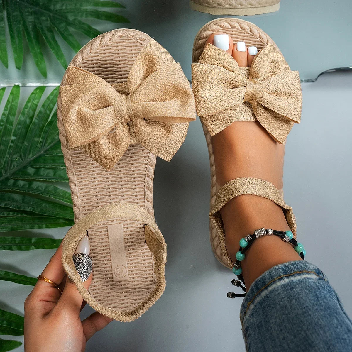 Bow-Tie Flat Slide Sandals