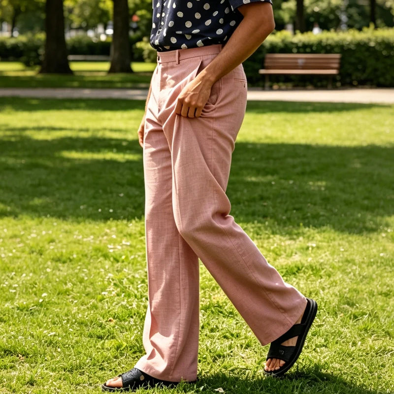 Wide-Leg Linen Trousers, High Waist