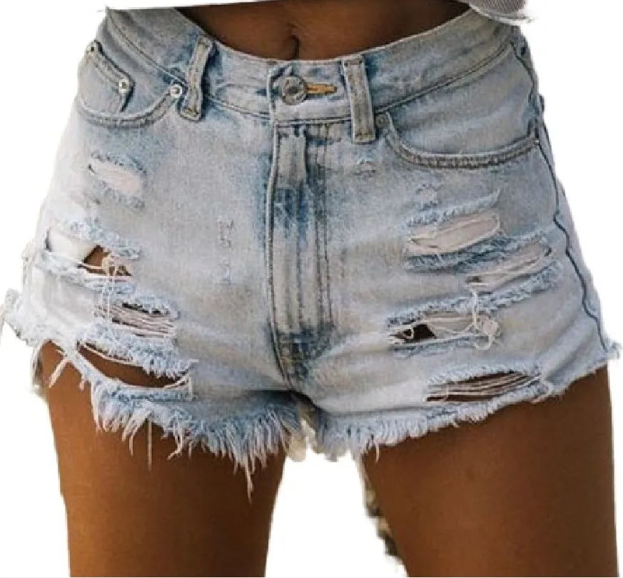 Ripped High-Waist Denim Shorts