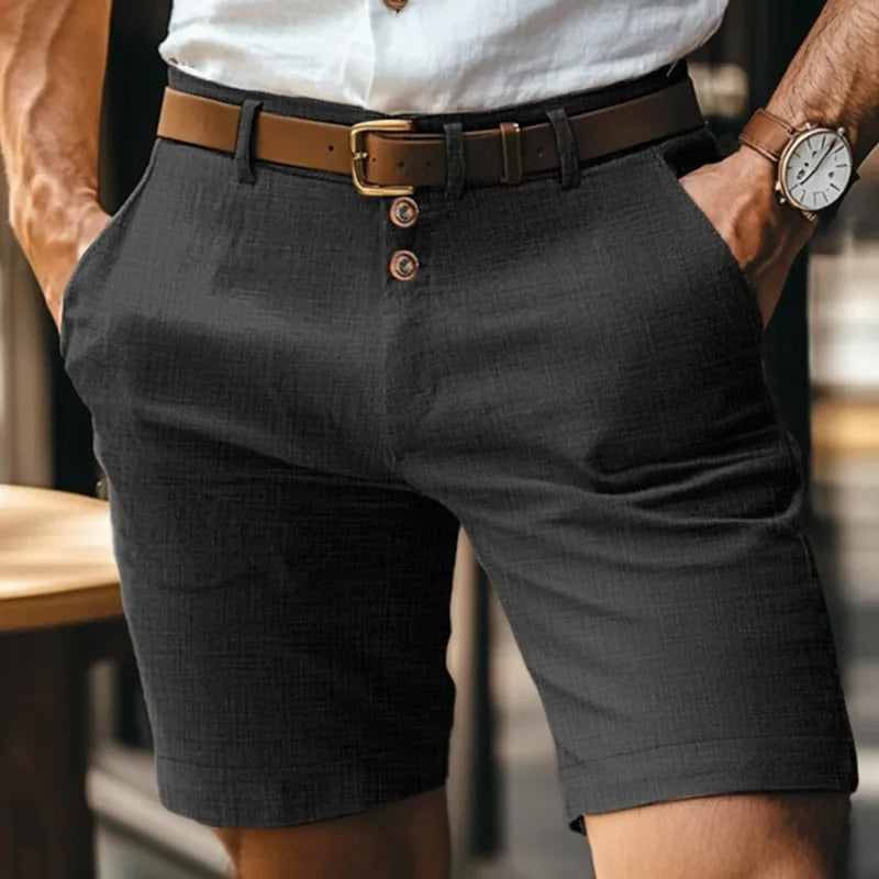 Cotton-Linen Shorts, White & Gray