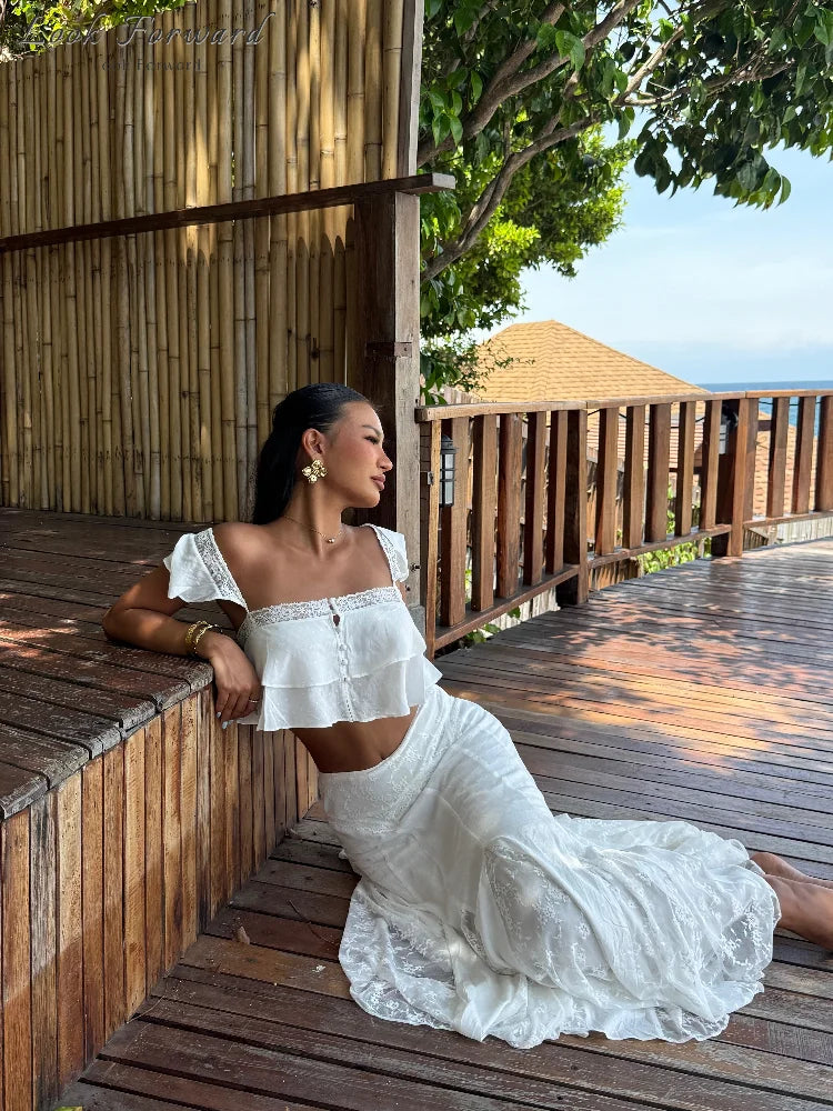 Lace Crop Top & Maxi Skirt 2-Piece Set