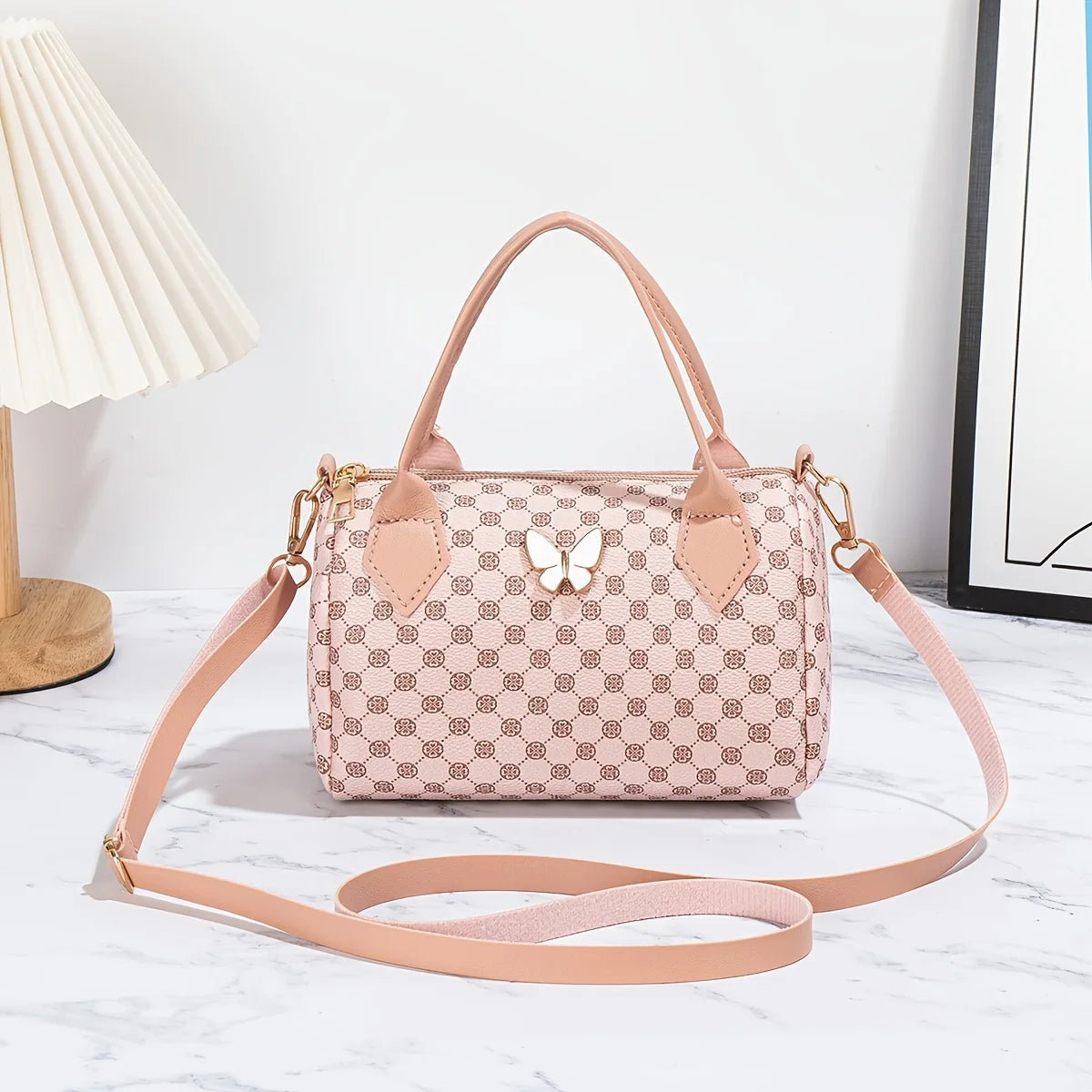 Printed Boston Bag, Butterfly Print