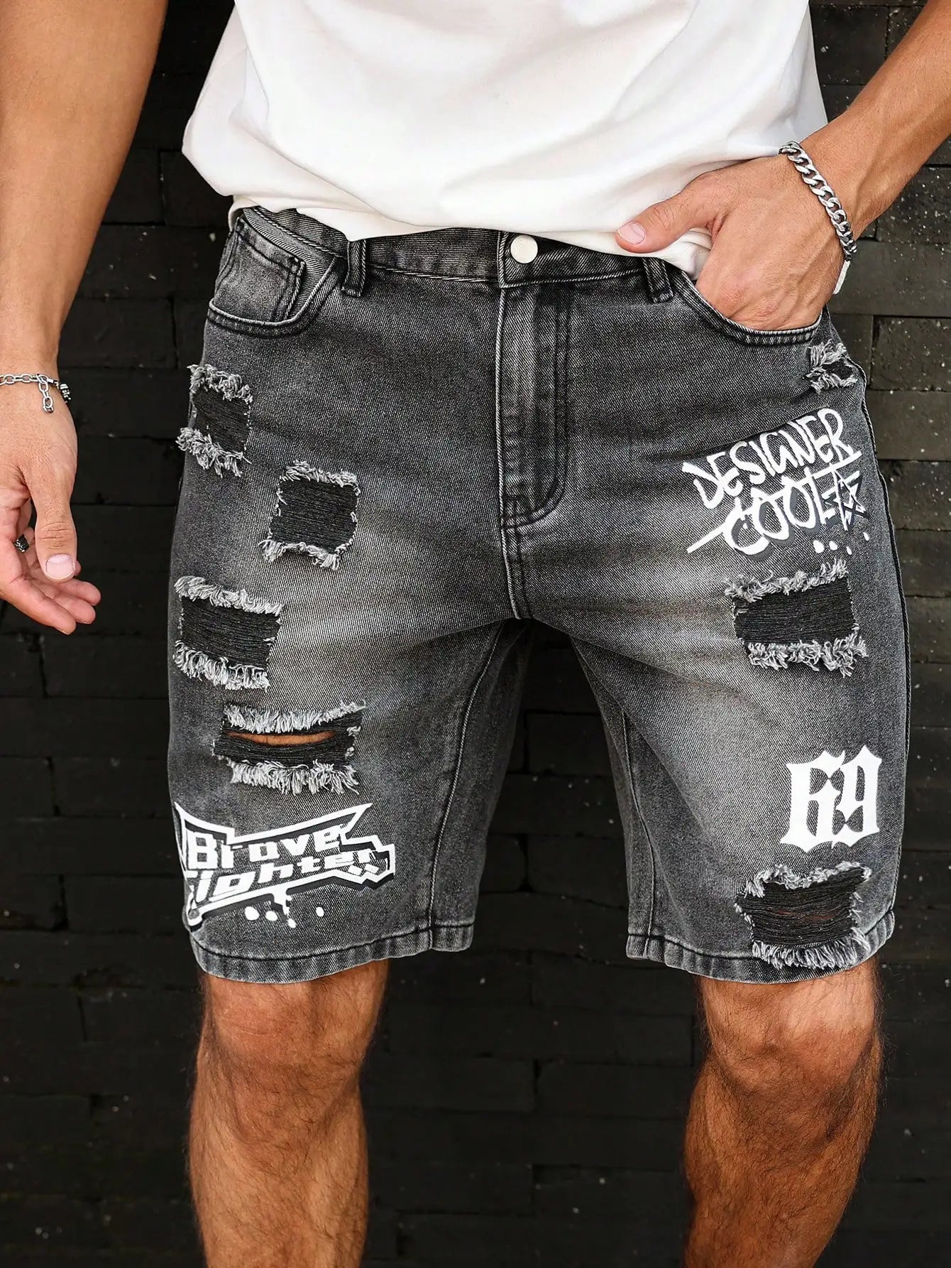 Distressed Denim Shorts, Mid-Rise