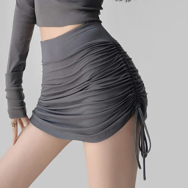 Drawstring High-Waist Mini Skirt