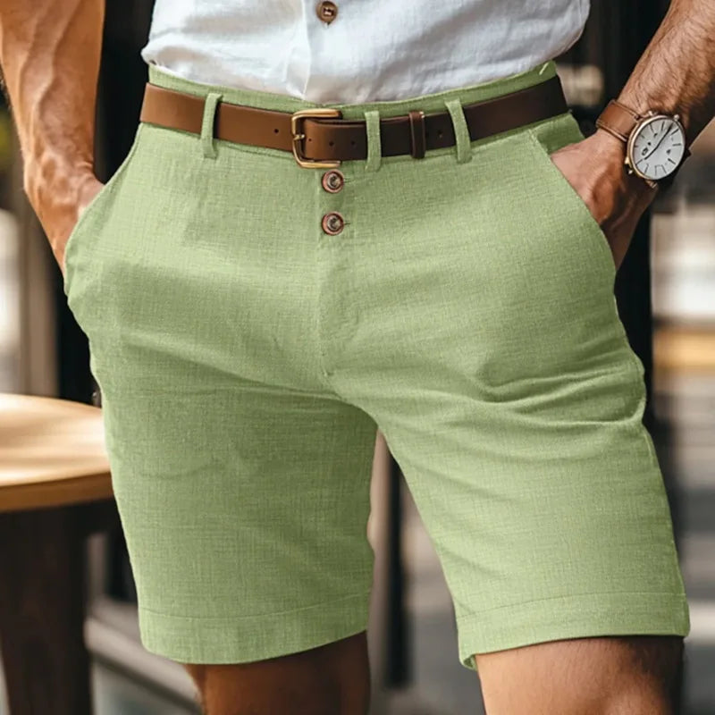Cotton-Linen Shorts, White & Gray