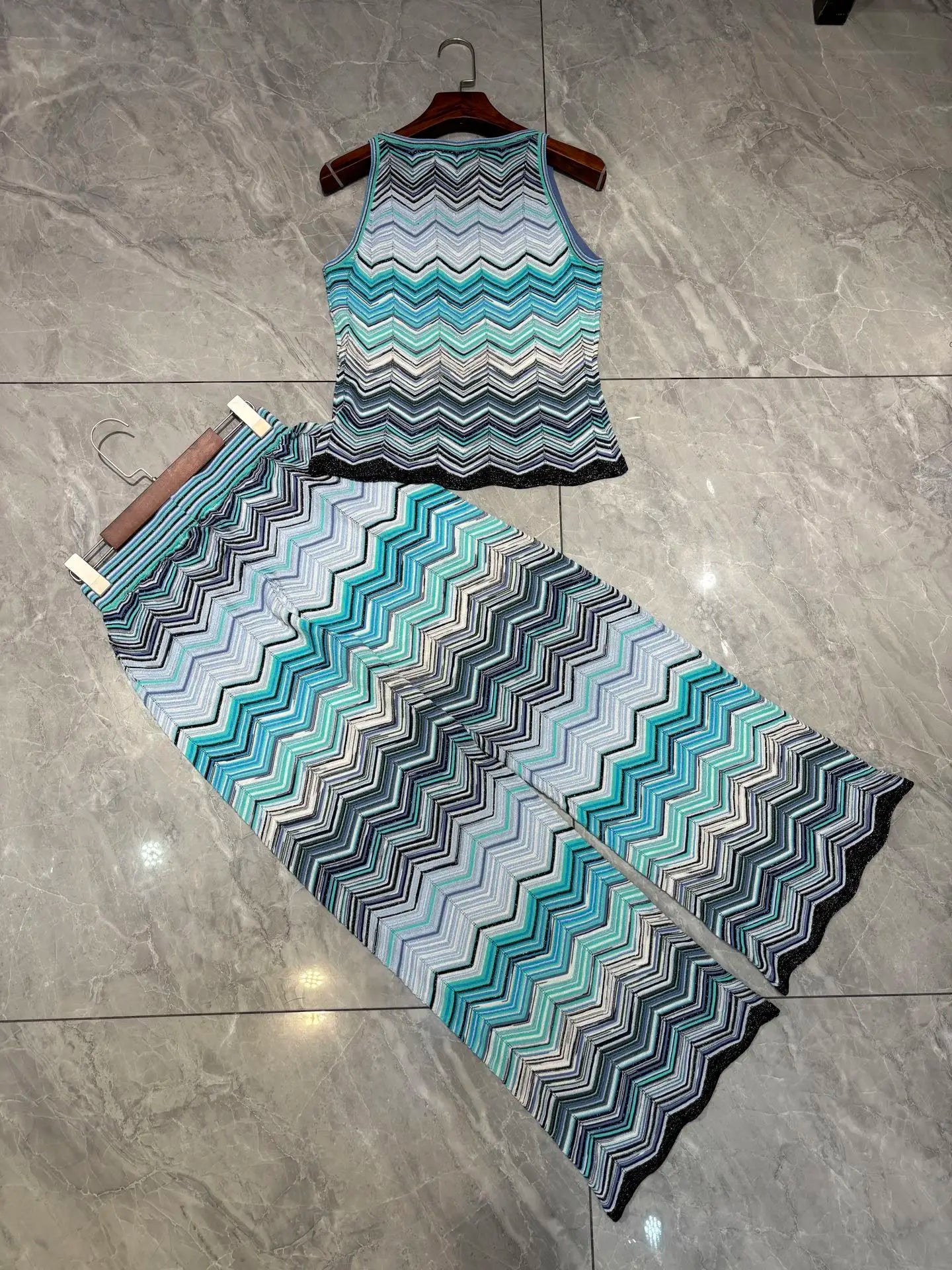 Chevron Knit Top & Wide-Leg Pants Set